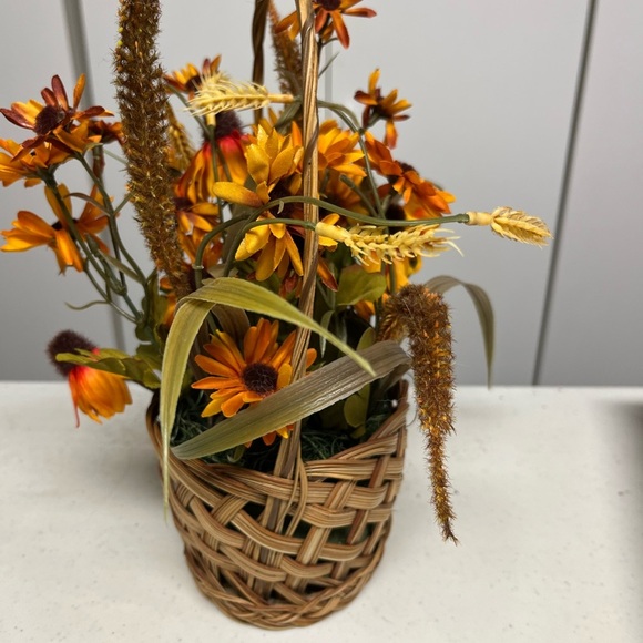 Hand Crafted Autumn Floral Basket with Orange and Yellow Accents - Picture 2 of 4